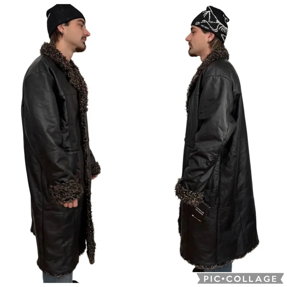Vintage Morton & Rossi Black Leather Penny Lane Shaggy black coat NWT XL